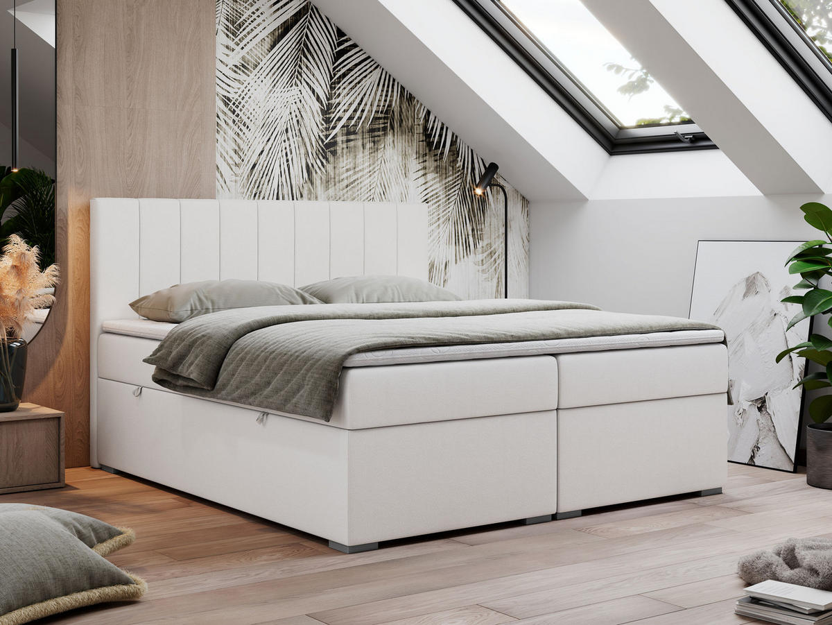 BOXBETT LOPE 140/200 - Weiß Kunstleder - H3 - Weiß, Holz/Textil (140/200cm)