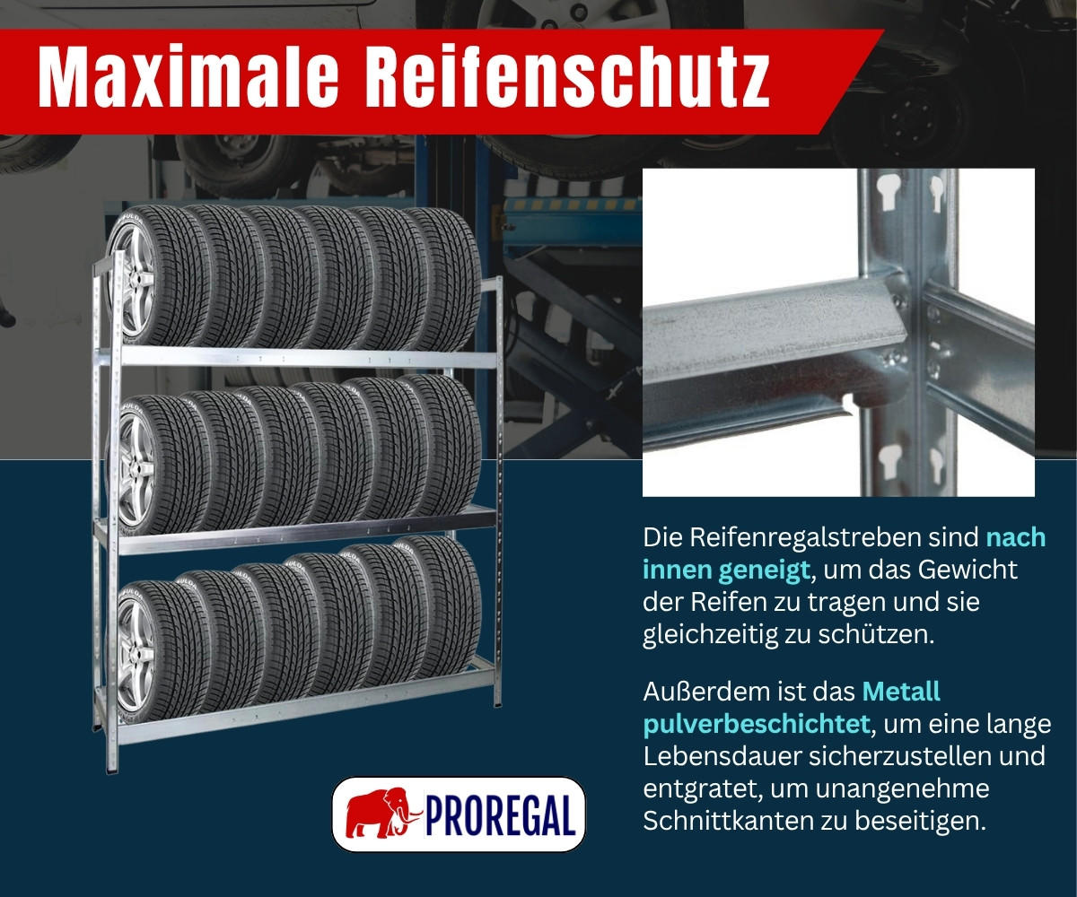 REIFENREGAL Tiger XL 200x180x45 cm 300 kg Fachlast bis zu 21 Reifen auf 3 Ebenen Verzinkt - Silberfarben, Metall (180/200/45cm) - PROREGAL