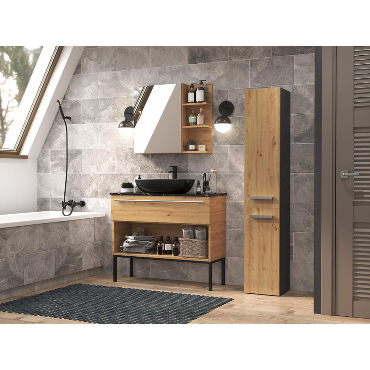 SKRIŇA kúpeľňová - antracitová, kompozitné drevo (31/174/30cm) - RAUMHIRSCH FURNITURE
