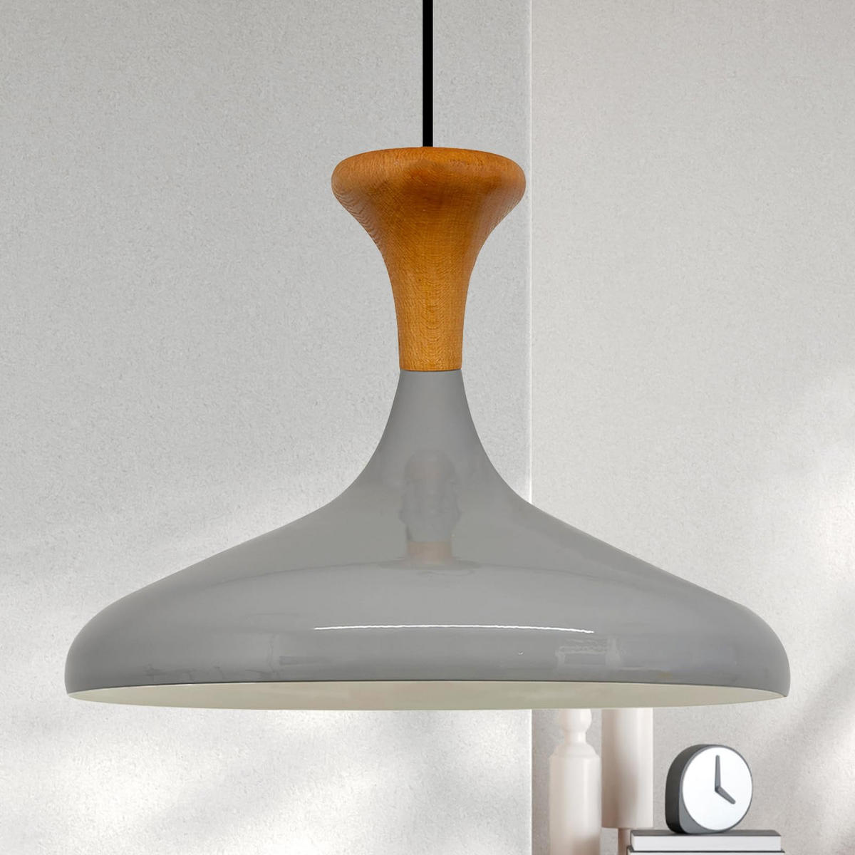 PENDELLEUCHTE Champion Pilz-Holz 35/29 cm - Grau, Holz/Metall (35/29cm) - Bamyum
