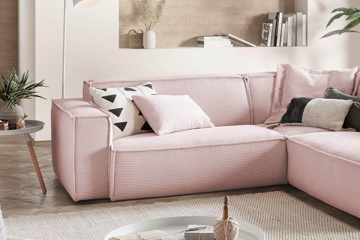 ECKSOFA SAMU Pink Cord - Pink/Schwarz, Textil (254/224cm) - KAWOLA