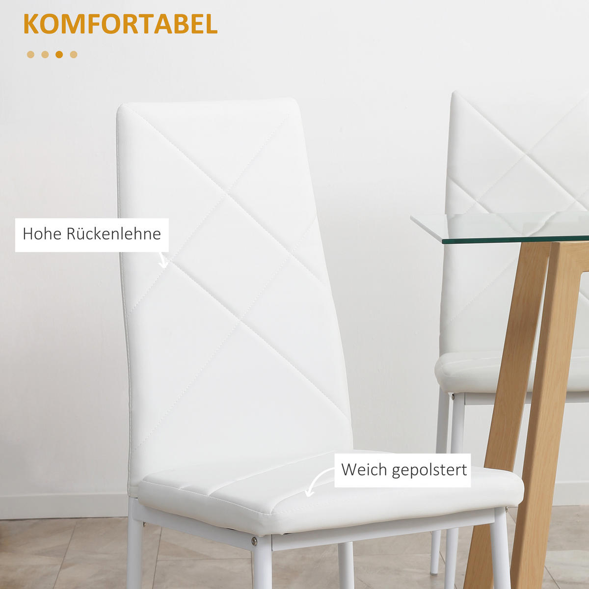 ESSZIMMERSTÜHLE, Kunstleder, Stahl, Weiß - Weiß, Kunststoff (50/97/41cm) - HOMCOM