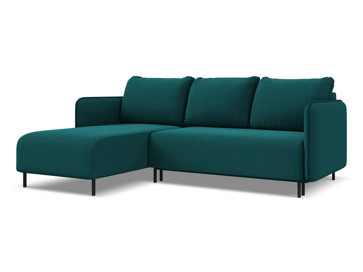ECKSOFA mit Schlaffunktion Samt Stoff Blau - Blau/Petrol, Holz/Textil (162/236cm) - Makamii