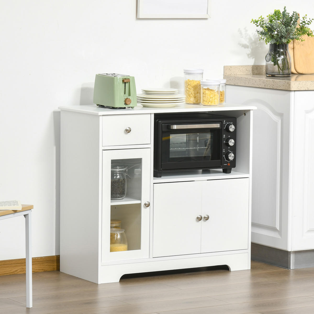 MIKROWELLENUNTERSCHRANK DE-11010 2 Glastüren Weiß - Weiß, Holzwerkstoff (40/82/90cm) - ComfortXL