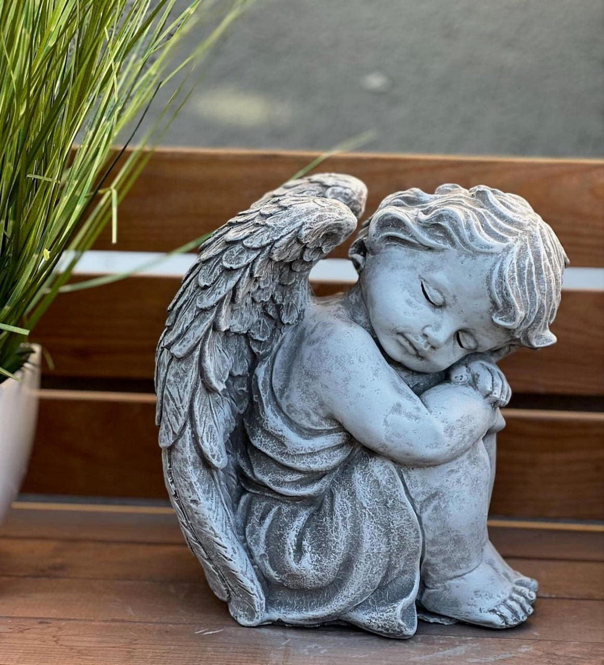 STEINFIGUR Engel sitzend groß Steinguss frostfest - Grau, Stein (20/23/18cm) - stoneandstyle