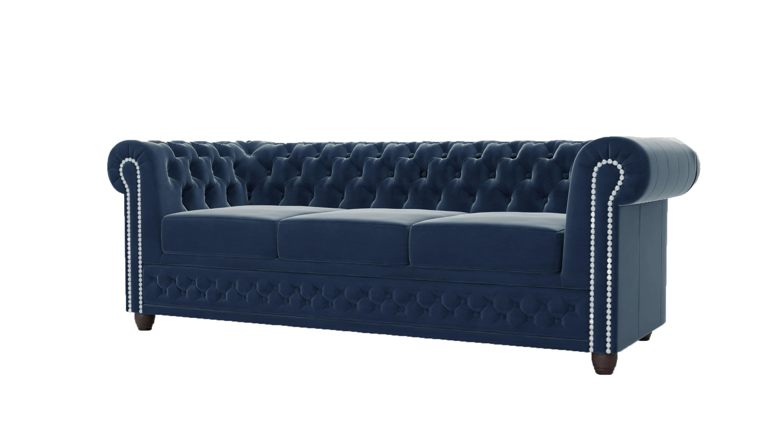 CHESTERFIELD-SOFA 3-sitzer Nyx Marineblau Samt - Dunkelblau/Braun, Holz/Textil (203/72/86cm) - S-Style Möbel