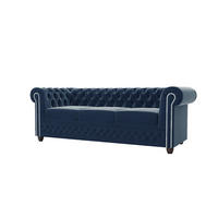 CHESTERFIELD-SOFA 3-Sitzer mit Schlaffunktion Nyx Marineblau Samt - Dunkelblau/Braun, Holz/Textil (203/28/86cm) - S-Style Möbel