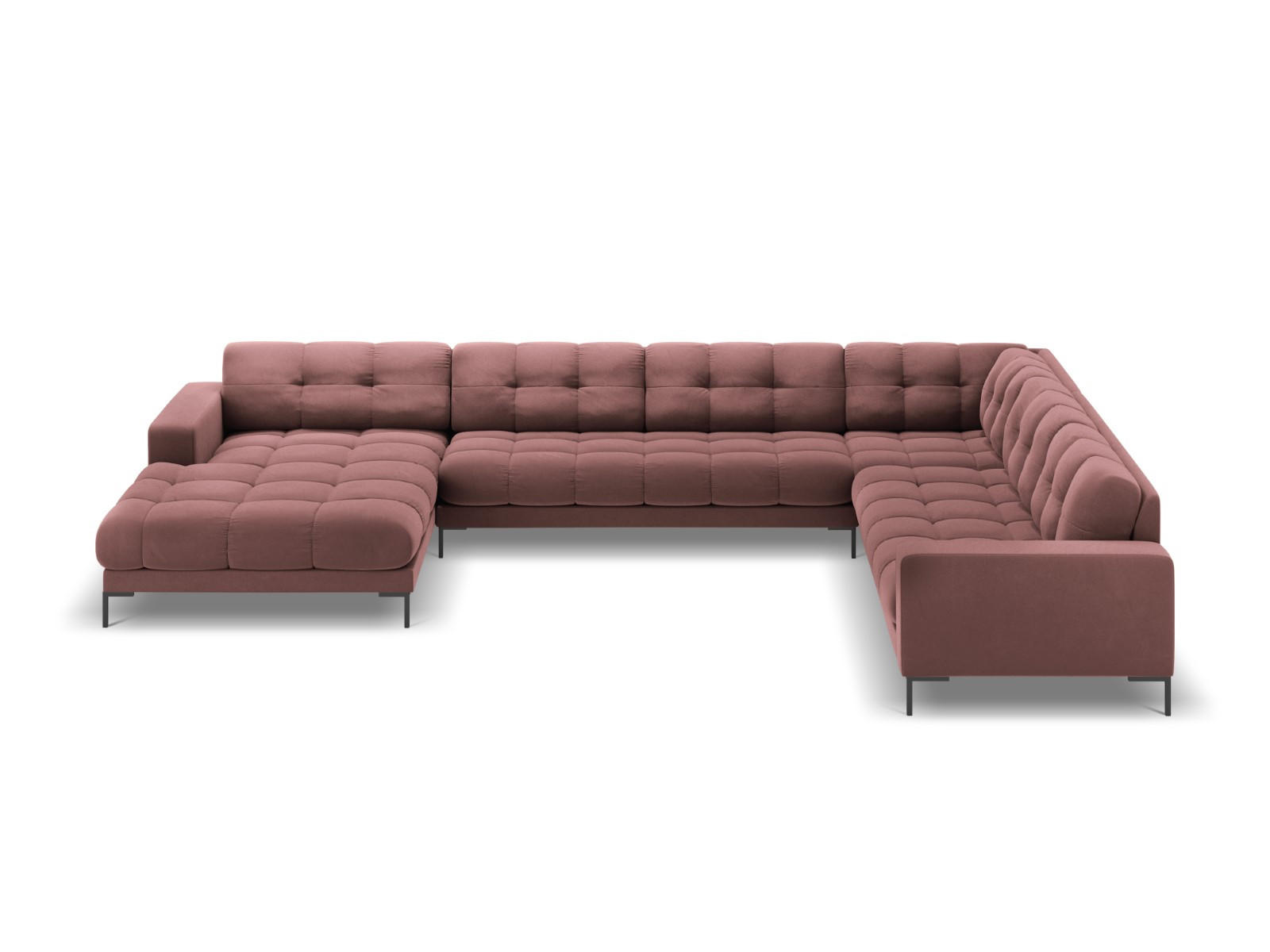 PANORAMASOFA rechts Mamaia aus Samt rosa 7 Sitzplätze - Pink, Textil (256/75/327cm) - Micadoni