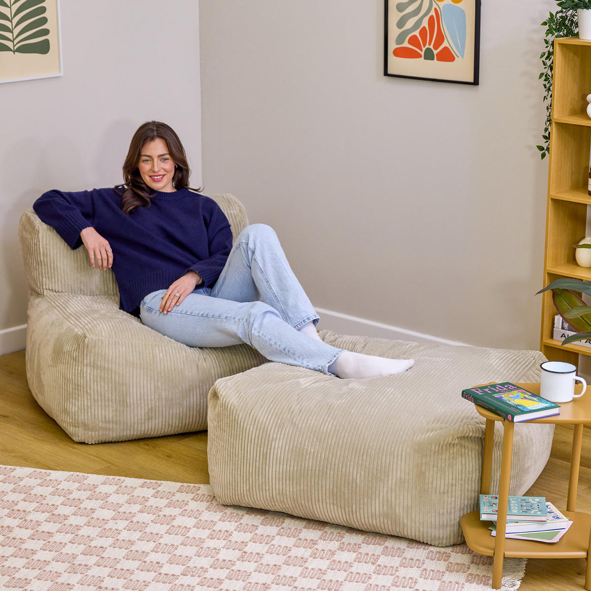 SITZSACK-SOFA 2-tlg.: Ecksessel, Fußstütze - Beige, Textil (550/46/95cm) - icon