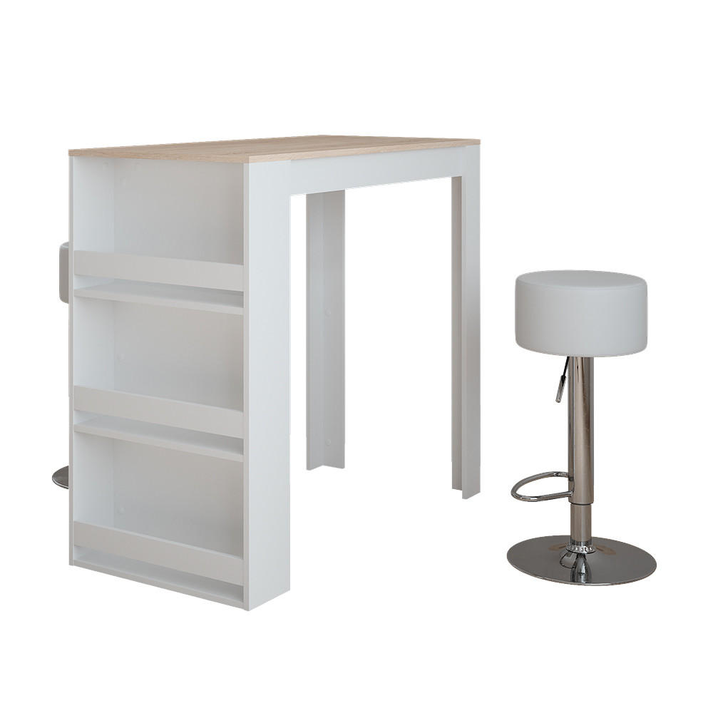 BARTISCH-SET Repose Weiß/Sonoma 57 x 117 cm mit 2 Barhockern - Weiß/Sonoma Eiche, Holzwerkstoff (117/57/106cm) - Vicco