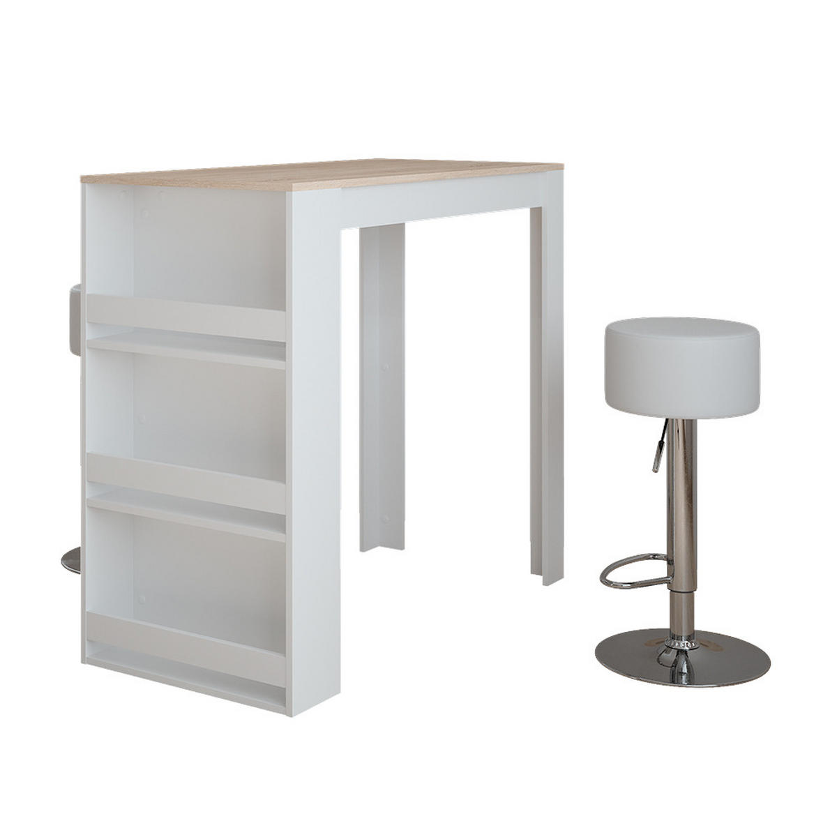 BARTISCH-SET Repose Weiß/Sonoma 57 x 117 cm mit 2 Barhockern - Weiß/Sonoma Eiche, Holzwerkstoff (117/57/106cm) - Vicco