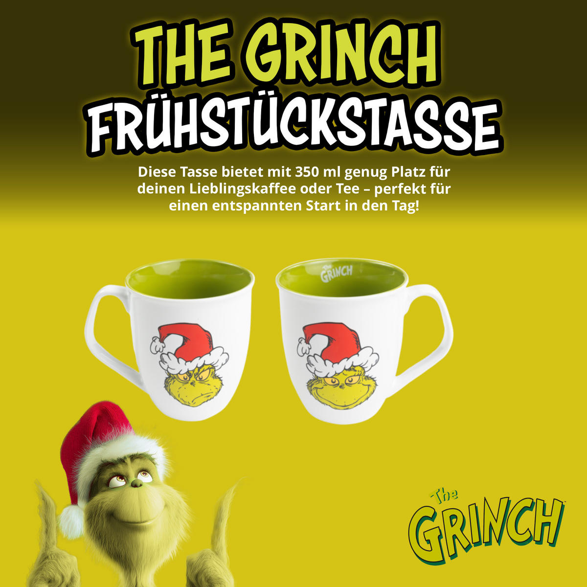 KAFFEEBECHER The Grinch Weiß/Grün 350 ml - Grün, Keramik (0.35L) - United Labels