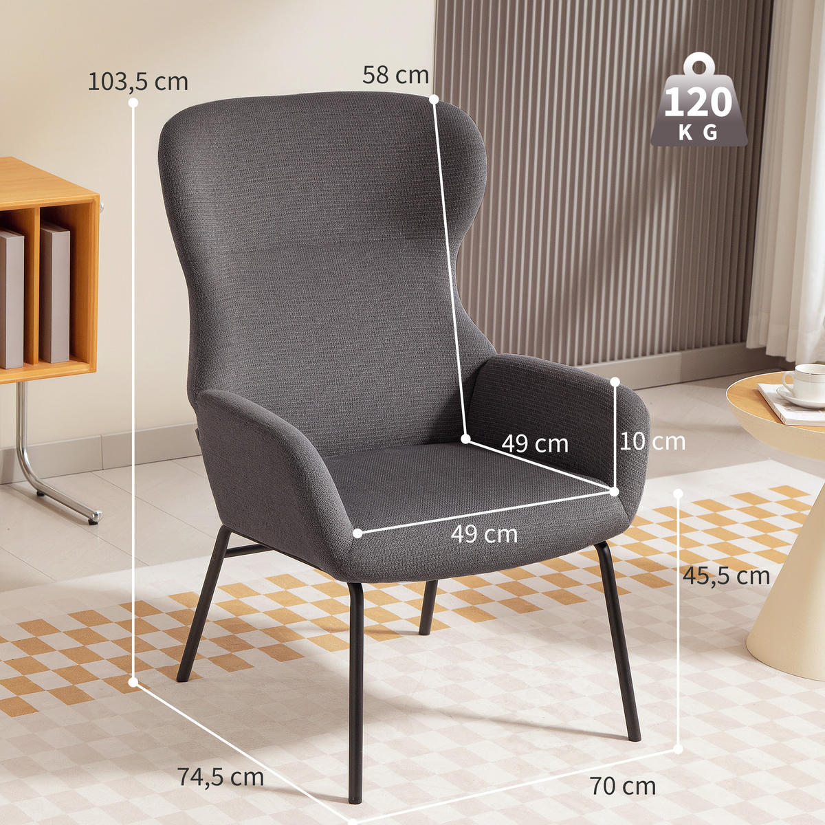 OHRENSESSEL Wohnzimmer Sessel Loungesessel Relaxsessel mit hoher Rückenlehne - Dunkelgrau, Textil (70/103.5/74.5cm) - HOMCOM