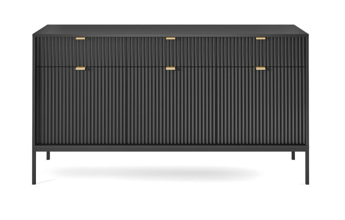 SIDEBOARD mit Schubladen Galla, Sideboard 150 cm, Schwarz - Schwarz, Holz/Metall (154/83/39cm) - Emporius