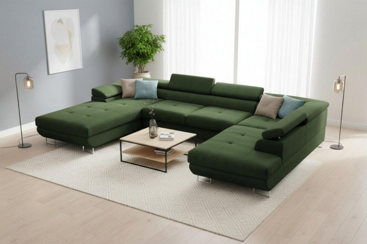 WOHNLANDSCHAFT Gianluca - Grün, Holzwerkstoff/Textil (205/90/345cm) - Fun Möbel