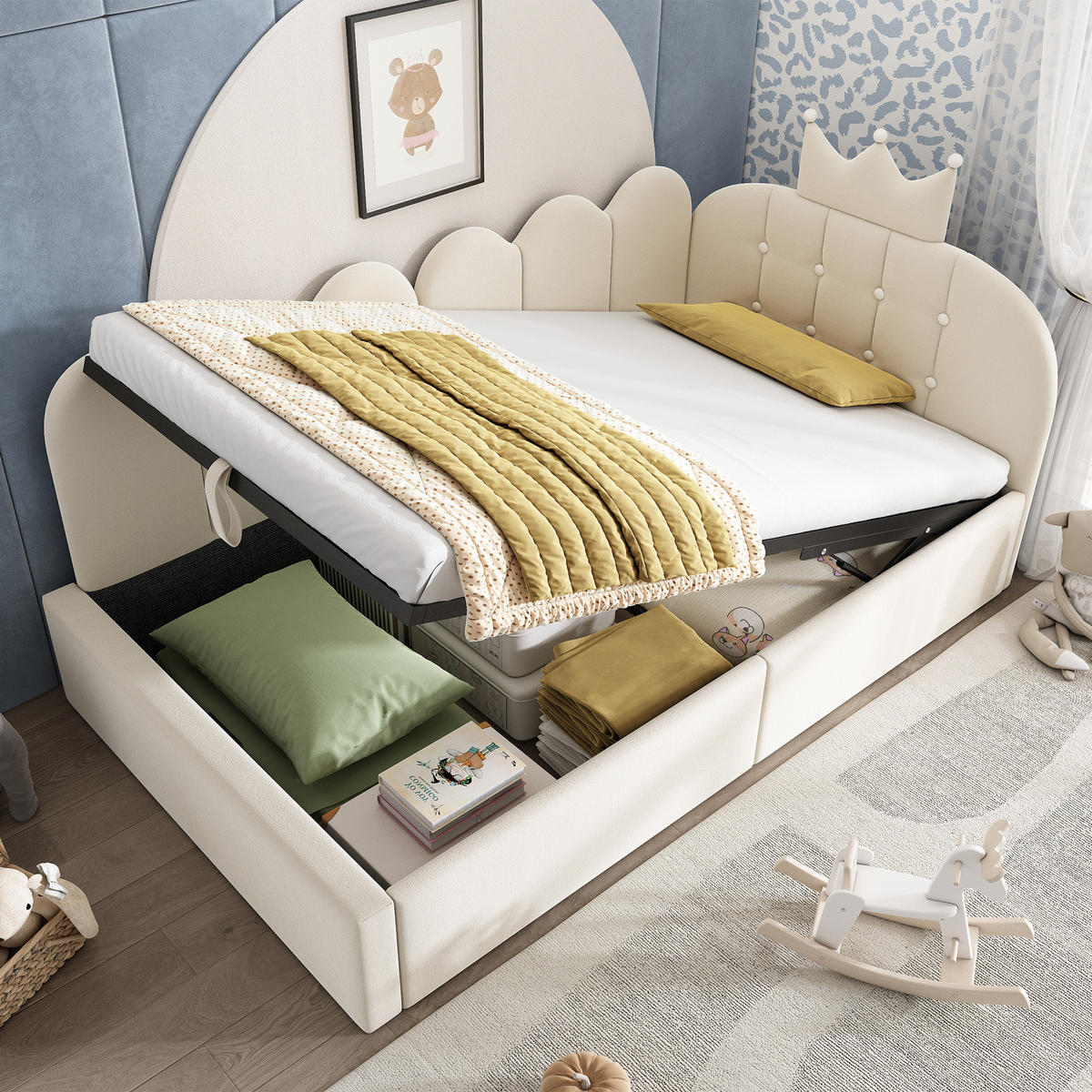 KINDERBETT 90/190 cm DE-00316, in Beige, hydraulischem Stauraum - Beige, Metall (90/190cm) - ComfortXL