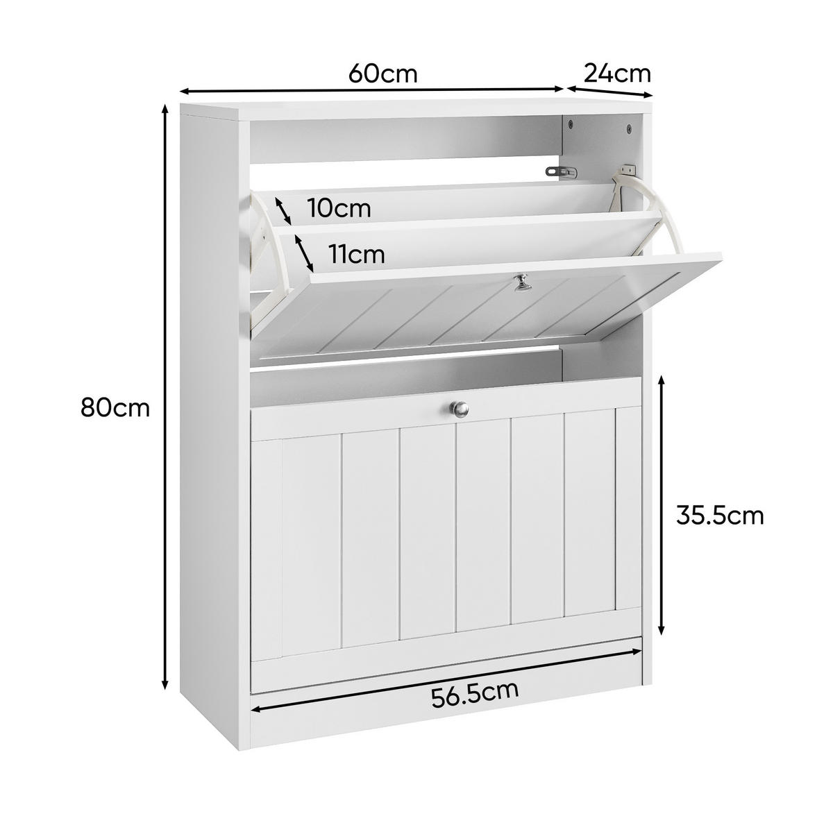 SCHUHSCHRANK 60 cm mit 2 Klappschubladen und verstellbaren Fächern, Weiß - Weiß, Holzwerkstoff (60/80/24cm) - Redom