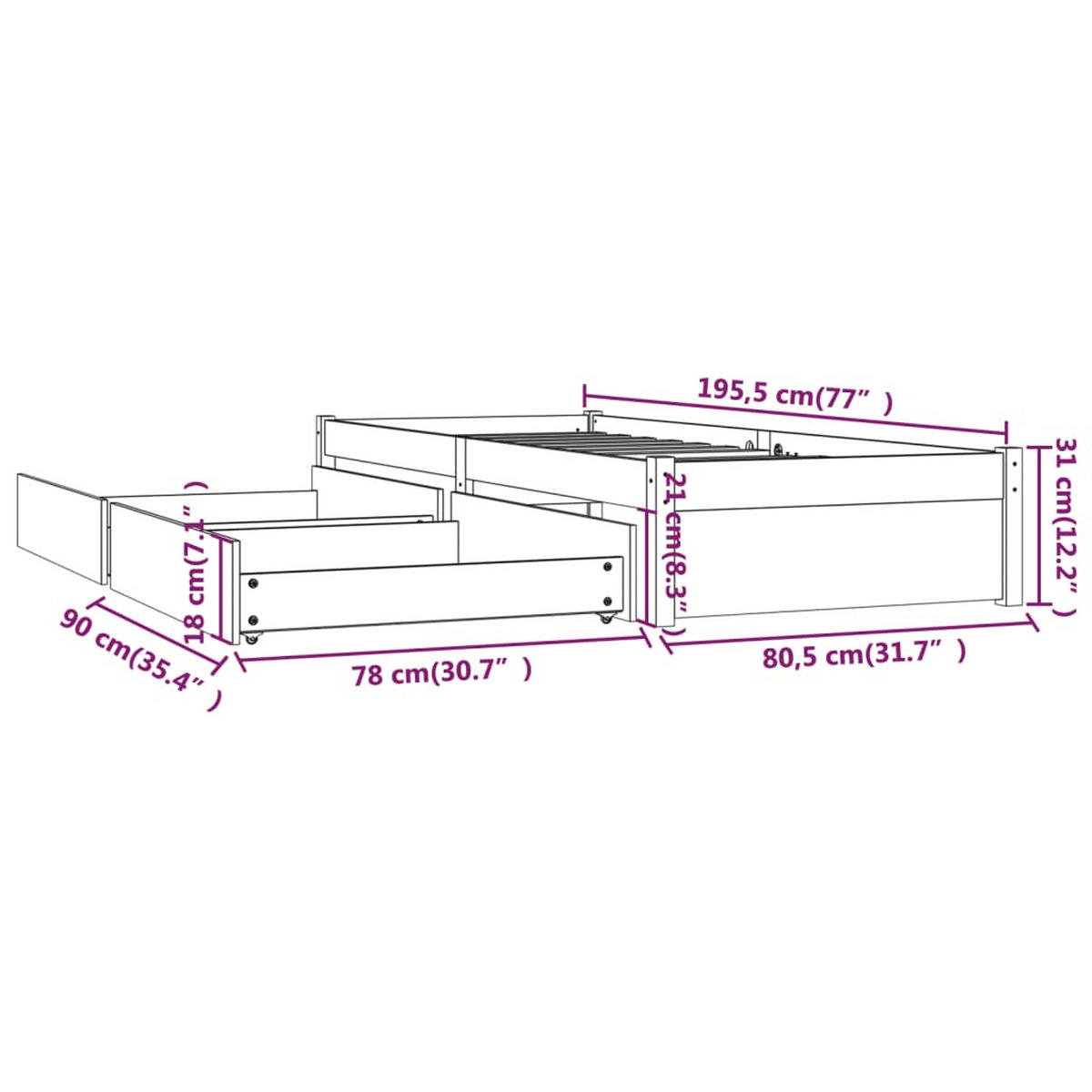 BETT Kirkland 80.5/195.5 cm - Braun, Holz (80/190cm) - Nettlife