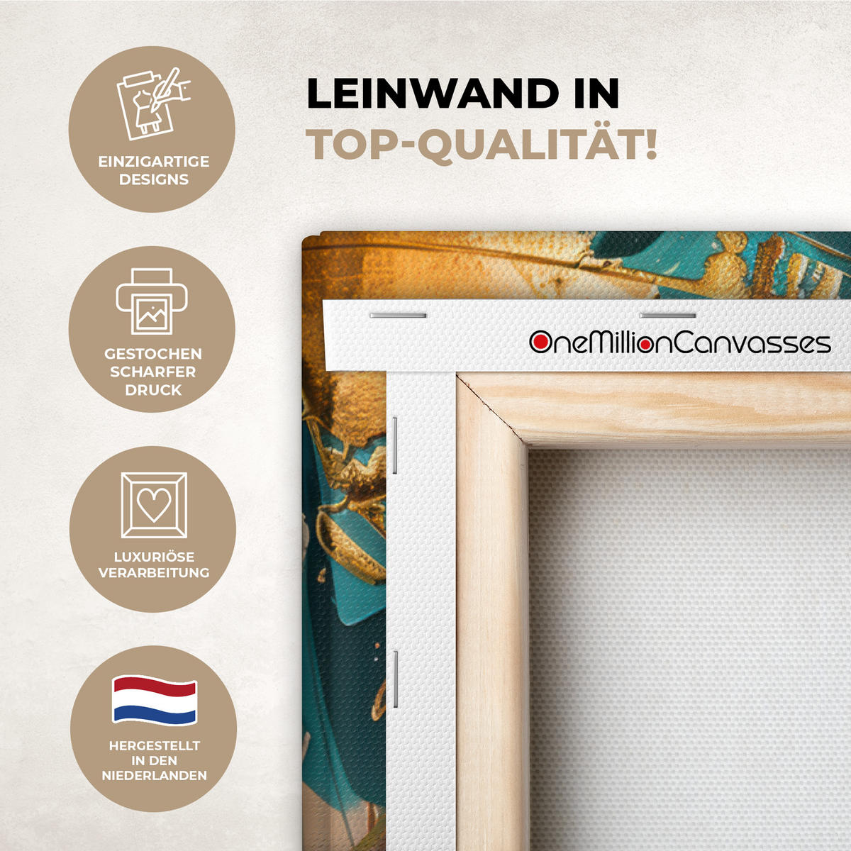 LEINWANDBILD - Frau - Porträt - Gold - Luxus - Blau - 40x60 - Deko Schlafzimmer - Türkis, Textil (40/60cm) - MuchoWow