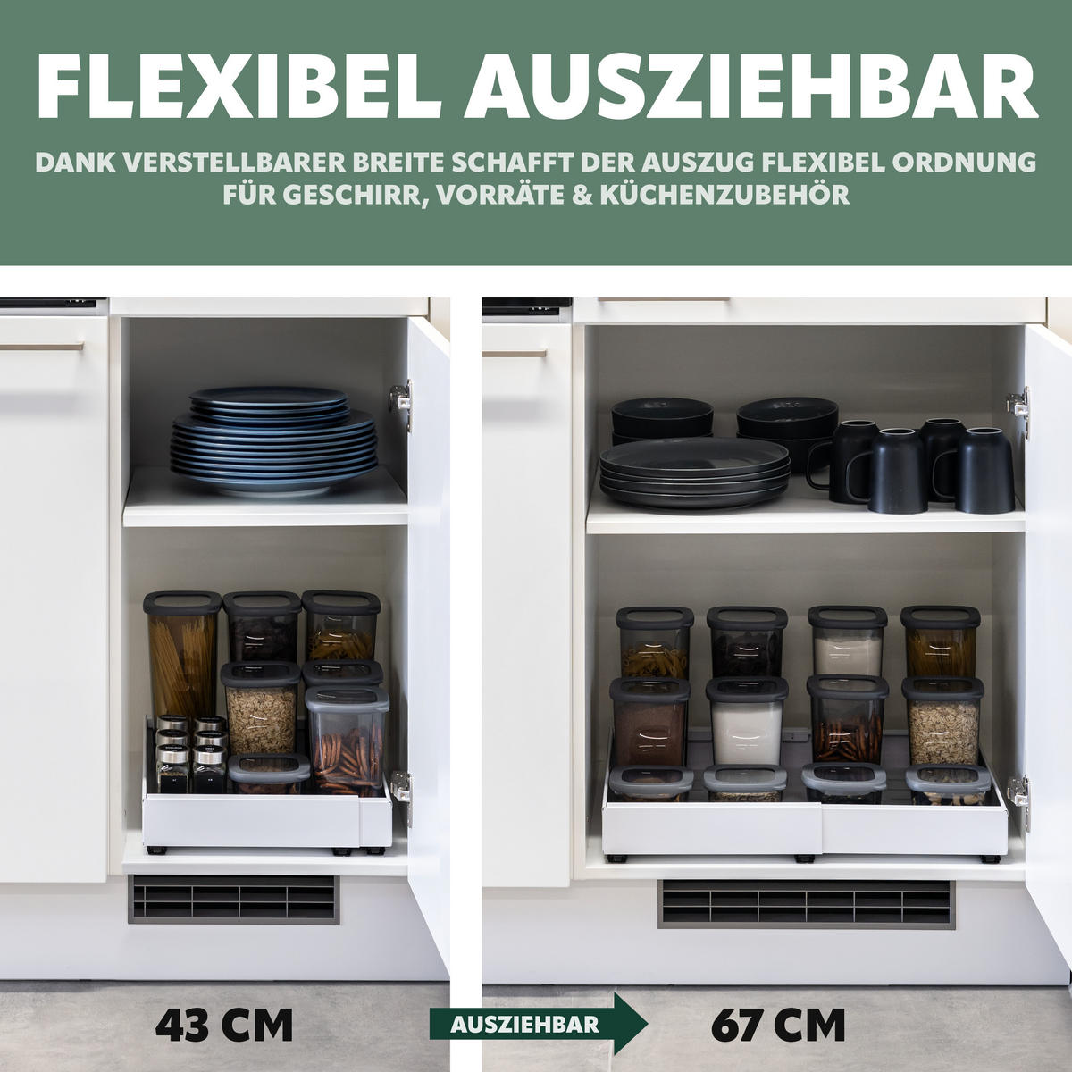 TELESKOPSCHUBLADEN (2er Set), ausziehbar, Metall, weiß - Weiß, Metall (67/6/42cm) - bremermann