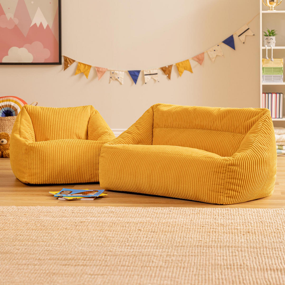 KINDERSOFA mit Sitzsack Sessel Cecilia - Gelb, Textil (140/44/55cm) - icon
