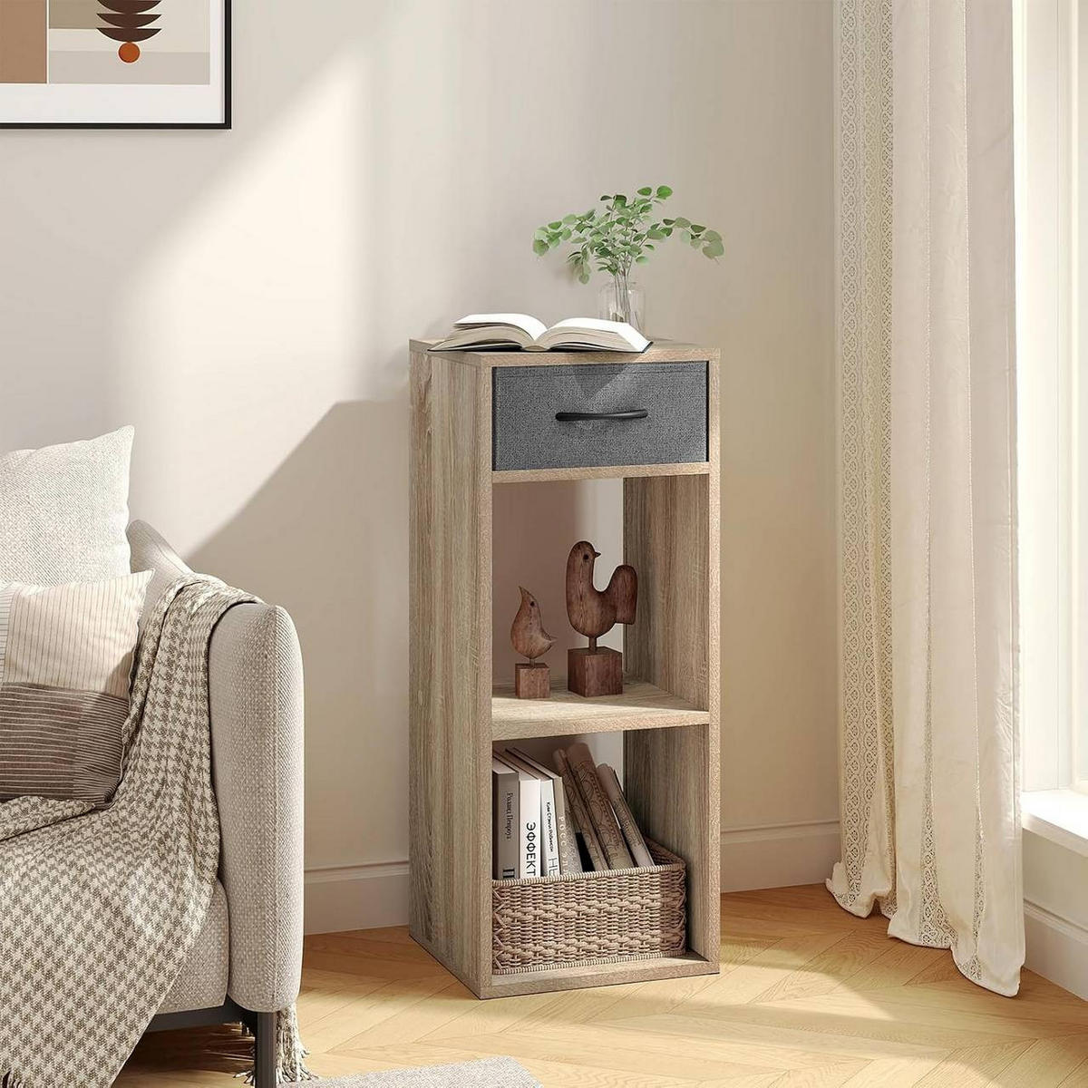 BÜCHERREGAL mit 3 Ebenen, 32.4x80x30 cm, Helle Eiche - Eichefarben, Holzwerkstoff/Textil (32.4/80/30cm) - Woltu