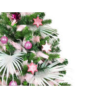 WEIHNACHTSBAUM künstlicher 60 cm mit LED-Beleuchtung, MÄRCHENSTERN, mit 27 Weihnachtsbaumschmuck, Pflanztopf mit Jutesack - Pink/Weiß, Kunststoff/Stein (40/60cm) - LAALU