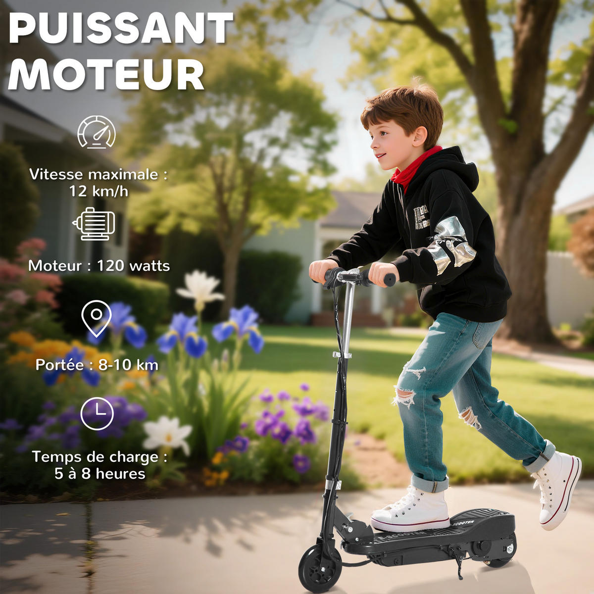 KINDERSCOOTER DE-16953 klappbar 120 W 12 km/h Schwarz - Schwarz, Metall (74/36/91cm) - ComfortXL
