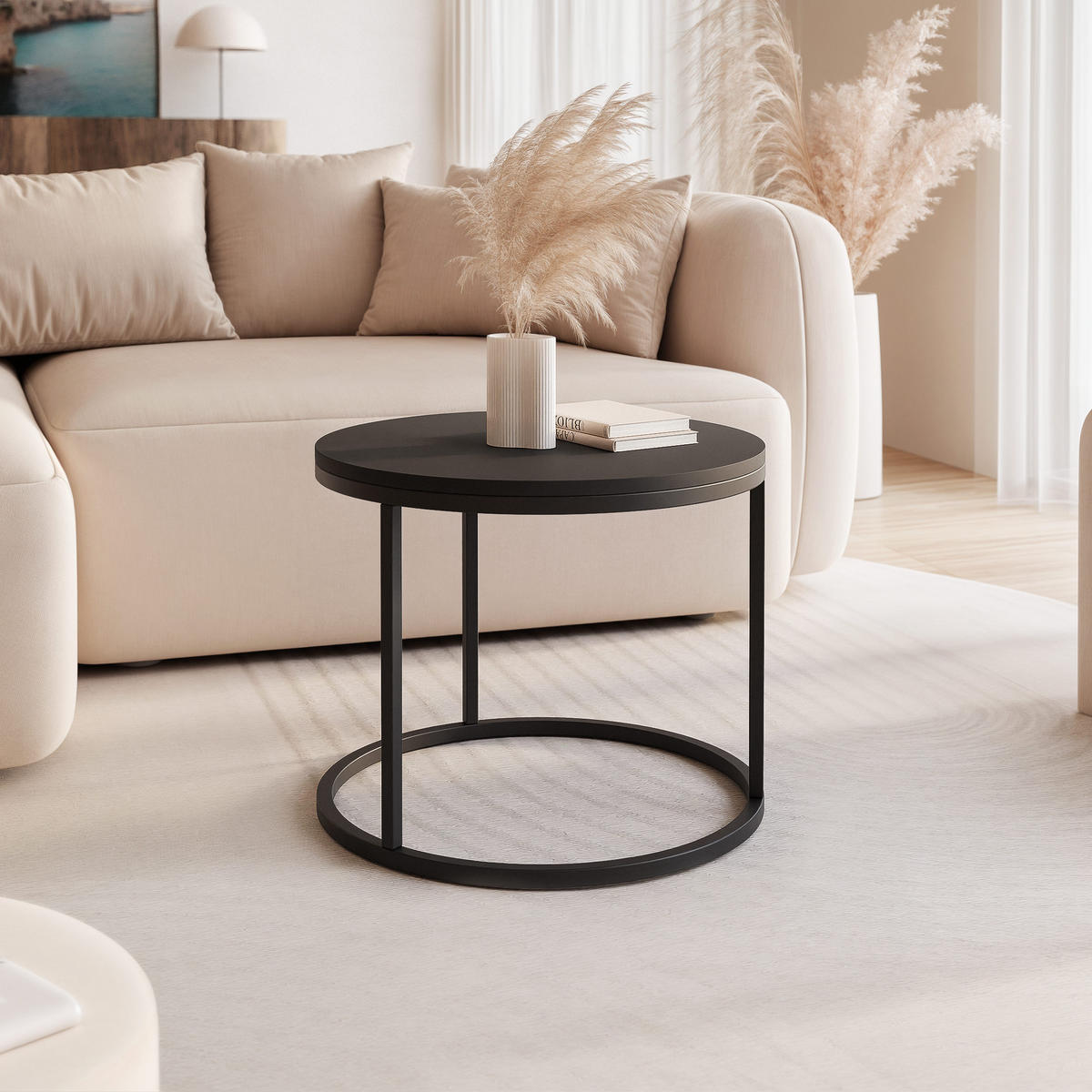 COUCHTISCH 50 cm rund Schwarz, Schwarz Gestell - Schwarz, Holzwerkstoff (50/50/42cm) - Idohome