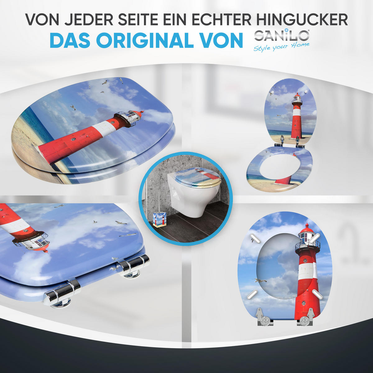 WC-SITZ mit Absenkautomatik Leuchtturm - Rot, Holzwerkstoff (38/6/47cm) - Sanilo