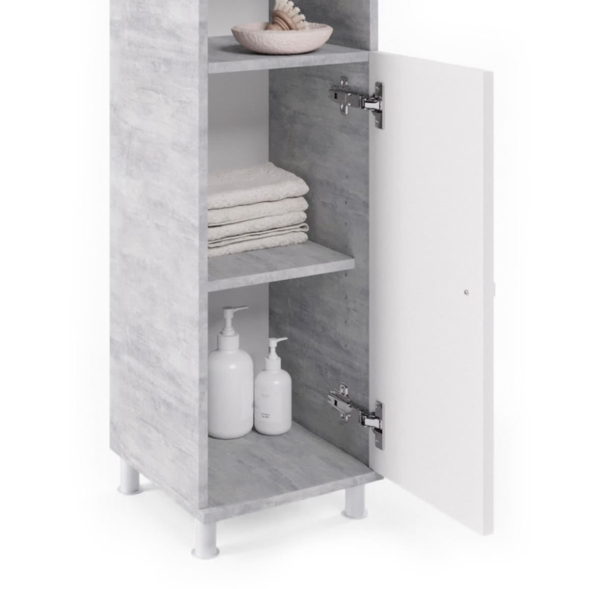 BADMÖBEL-SET Fynn Beton 3 Teile, mit Hochschrank - Weiß/Grau, Holzwerkstoff (60/54/32cm) - Vicco