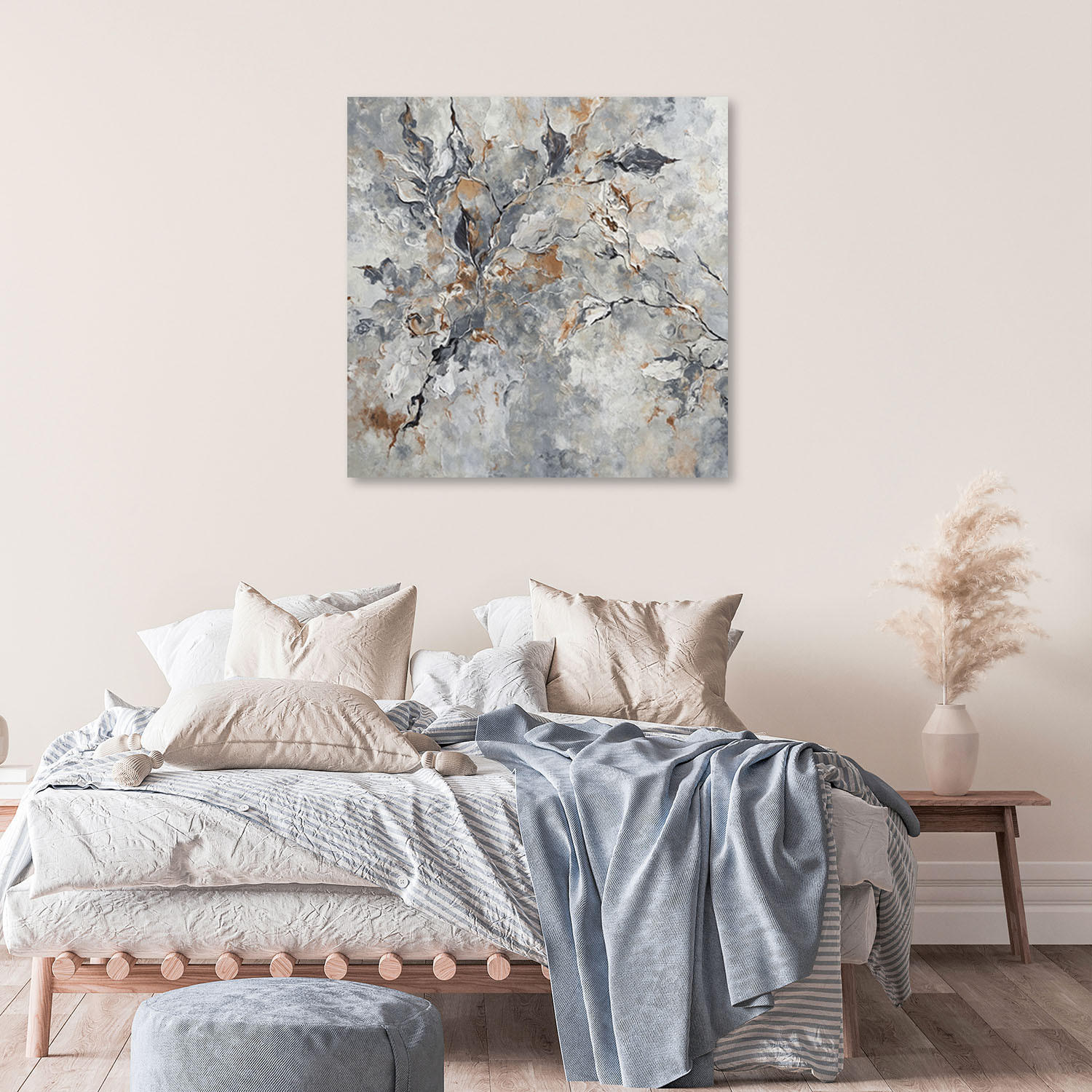 WANDBILD abstraktes botanik graugold - Silberfarben, Textil (50/50cm) - Feeby