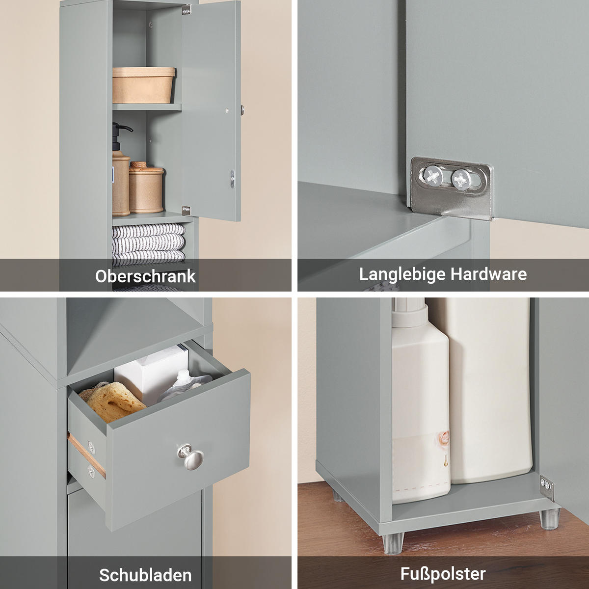 HOCHSCHRANK schmal Hellgrau - Hellgrau, Holzwerkstoff (20/180/20cm) - SoBuy