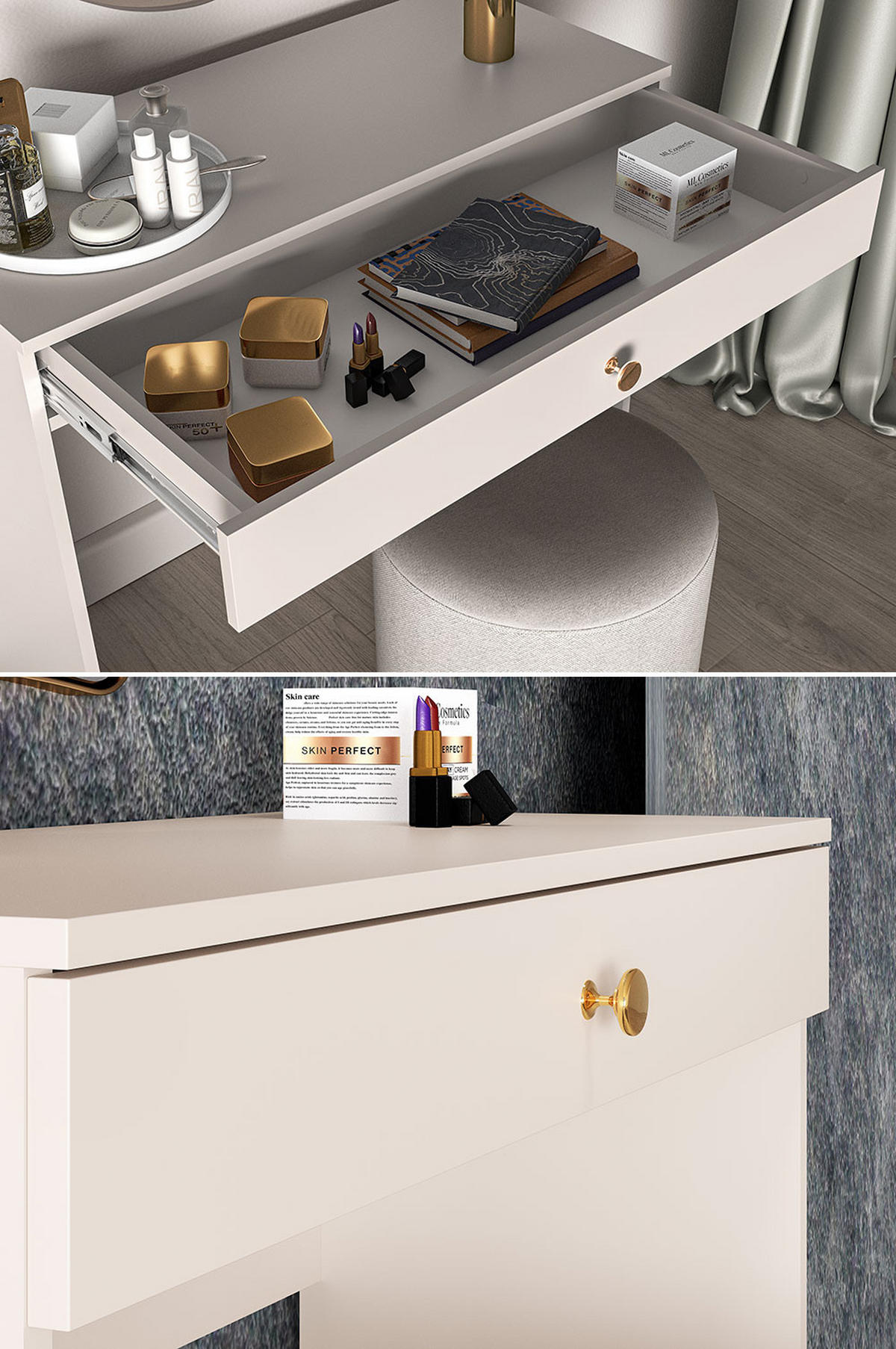 KONSOLENTISCH Selgin Kaschmir 100 / 40 / 79cm - Goldfarben/Creme, Holz/Holzwerkstoff (40/100/79cm) - Feldmann-Wohnen