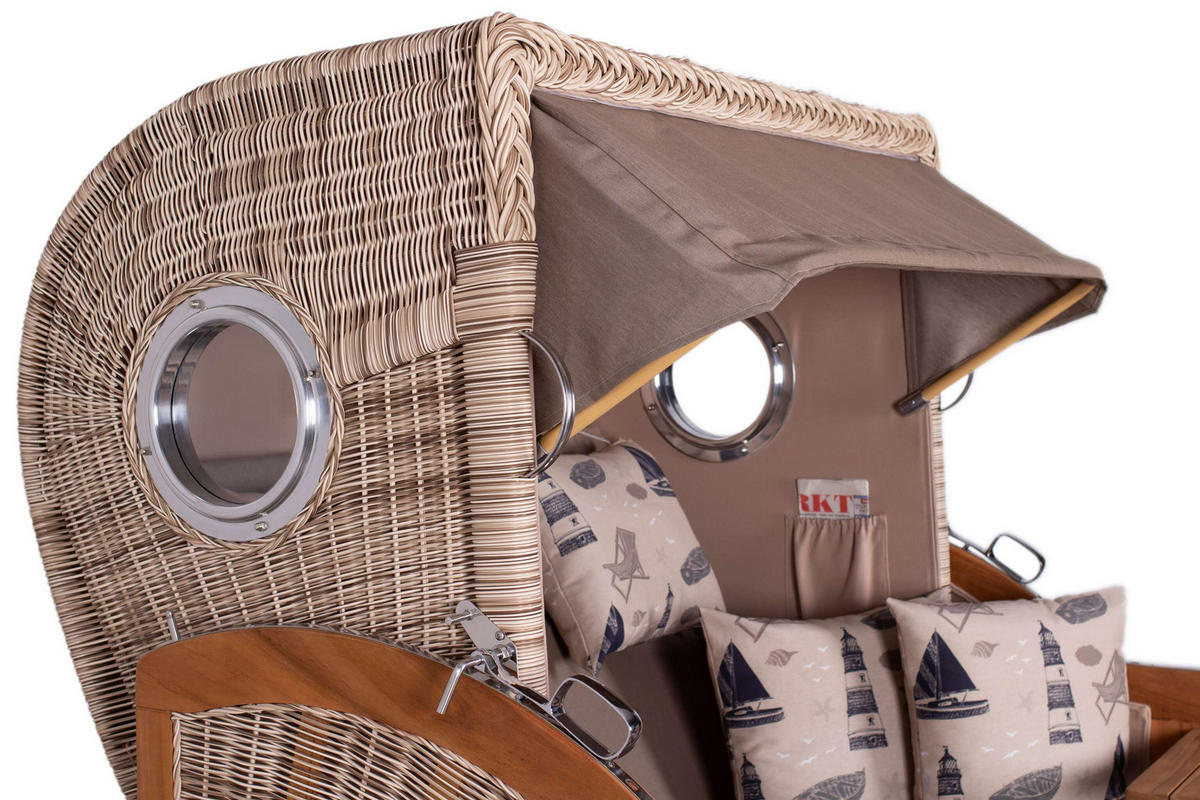 STRANDKORB XXL Düne Grande Teak PE Shell - Braun/Grau, Metall (142/170/95cm) - Mr. Deko