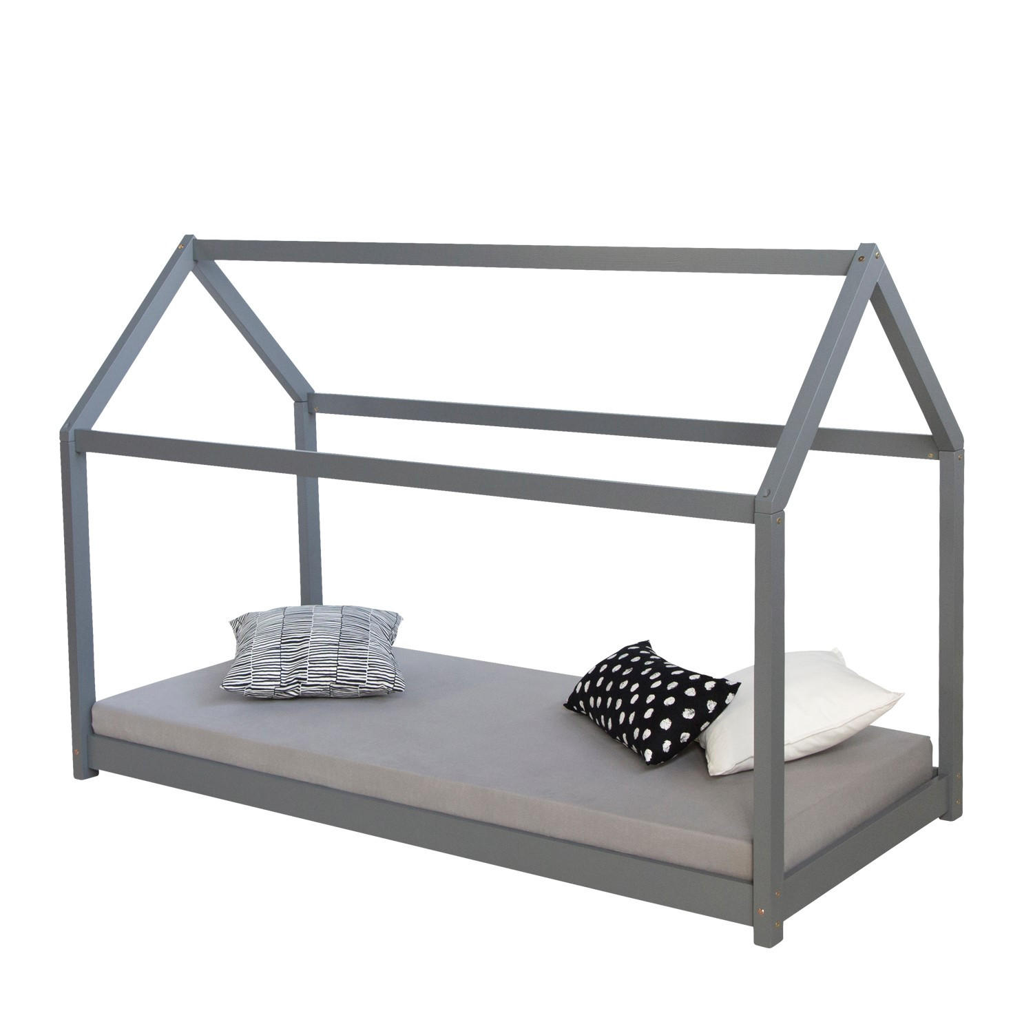 HAUSBETT mit Matratze 90/200 cm Grau - Grau, Holz (206/141/96cm) - Homestyle4u