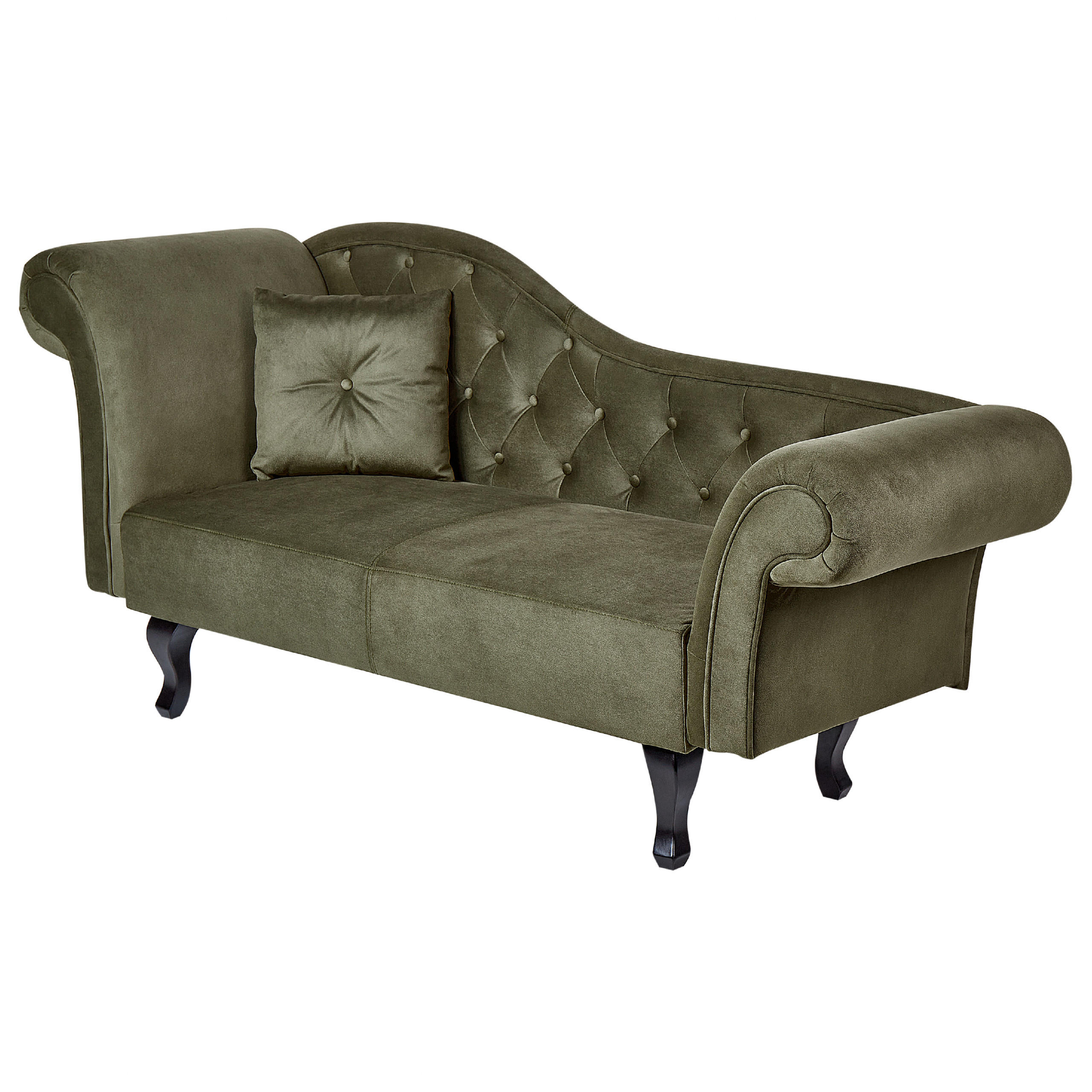 CHAISELONGUE Samtstoff olivgrün links Lattes - Dunkelbraun/Grün, Textil (192/81/59cm) - Beliani