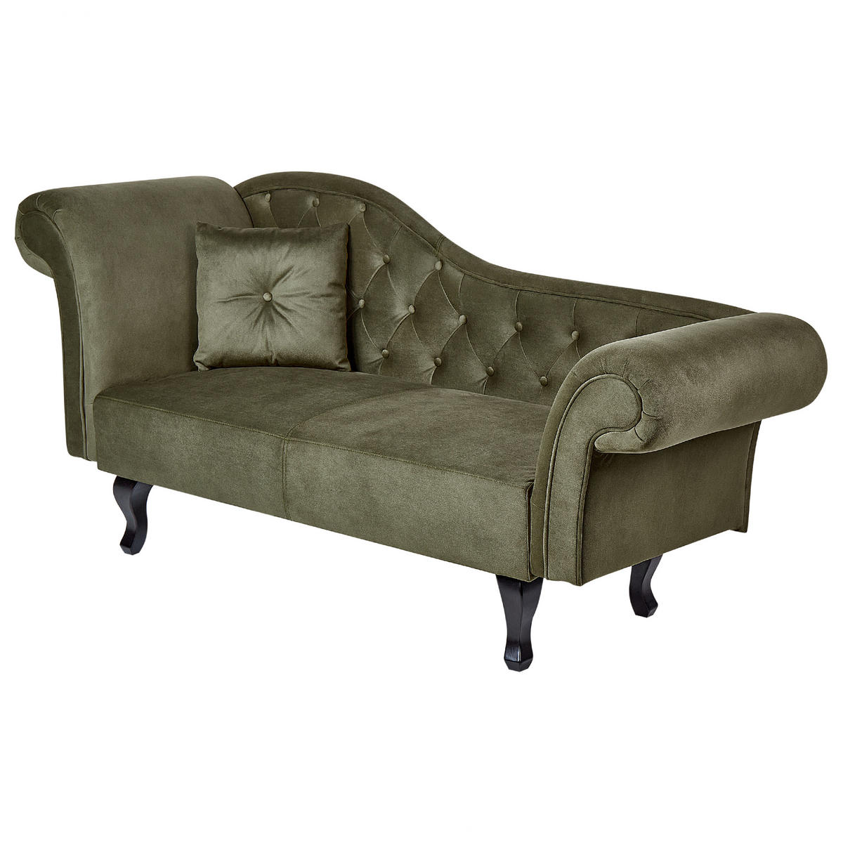 CHAISELONGUE Samtstoff olivgrün links Lattes - Dunkelbraun/Grün, Textil (192/81/59cm) - Beliani