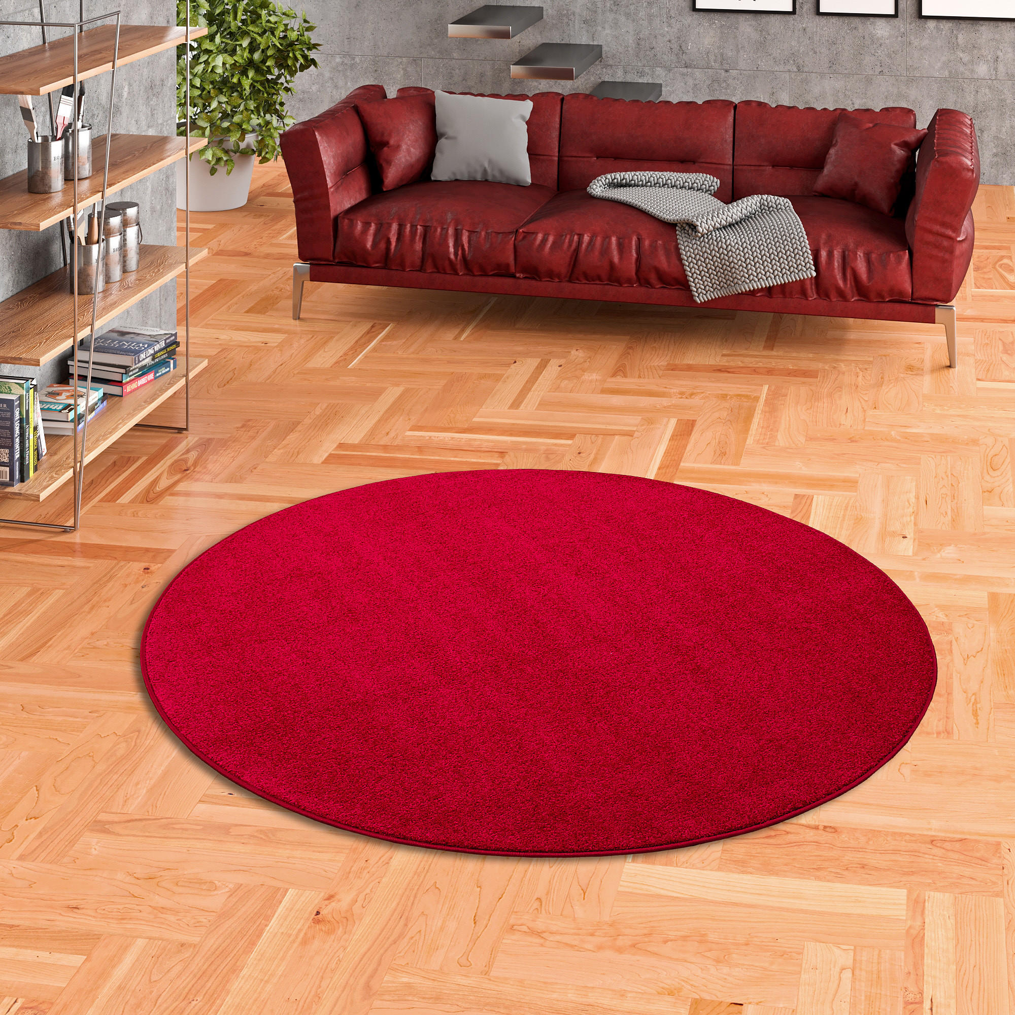 Thumbnail - Snapstyle Hochflor, Rot, Textil, Rund, 133x133 cm, Teppiche & Böden, Teppiche, Hochflorteppiche & Shaggys