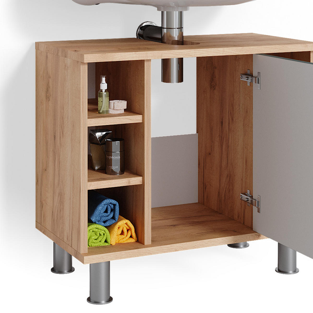 WASCHBECKENUNTERSCHRANK Fynn Grün/Goldkraft Eiche 60 x 54 cm - Eichefarben/Grün, Holzwerkstoff (60/54/32cm) - Vicco