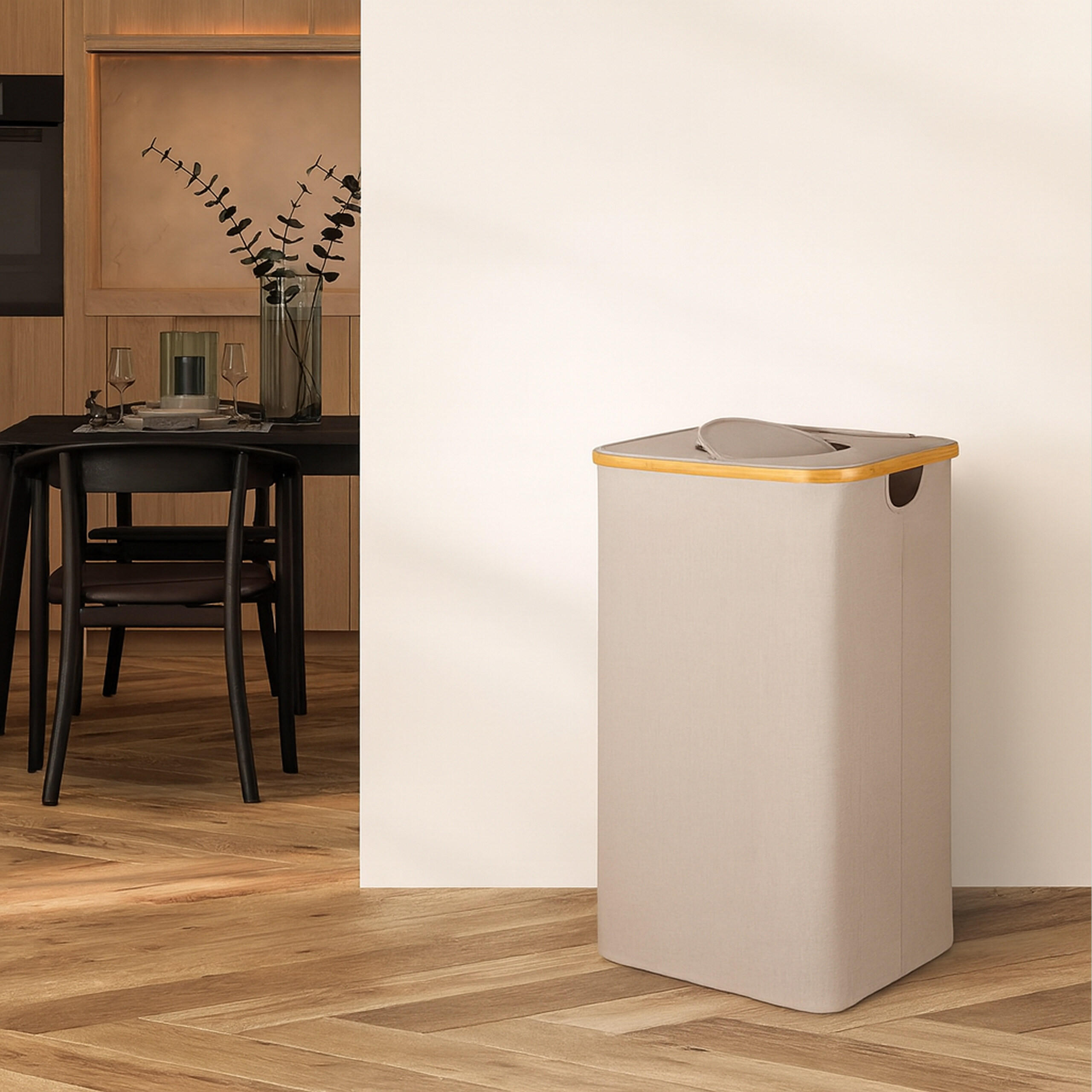 PFANDFLASCHEN-SAMMELBEHÄLTER - Beige, Holz/Textil (42/70/34cm) - Relaxdays