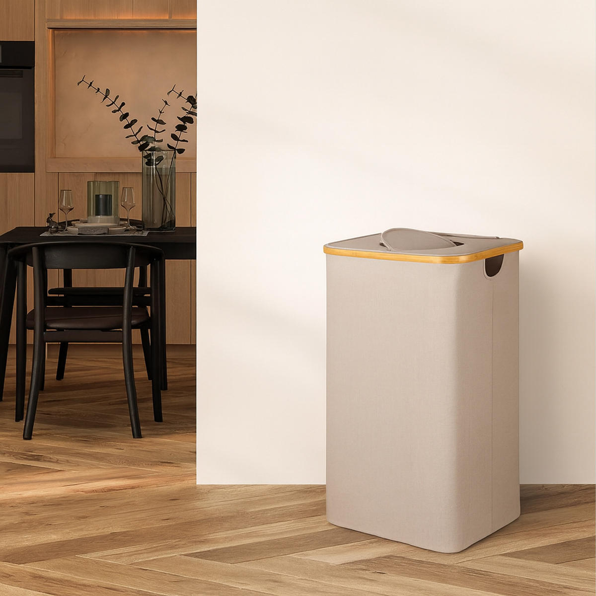 PFANDFLASCHEN-SAMMELBEHÄLTER - Beige, Holz/Textil (42/70/34cm) - Relaxdays