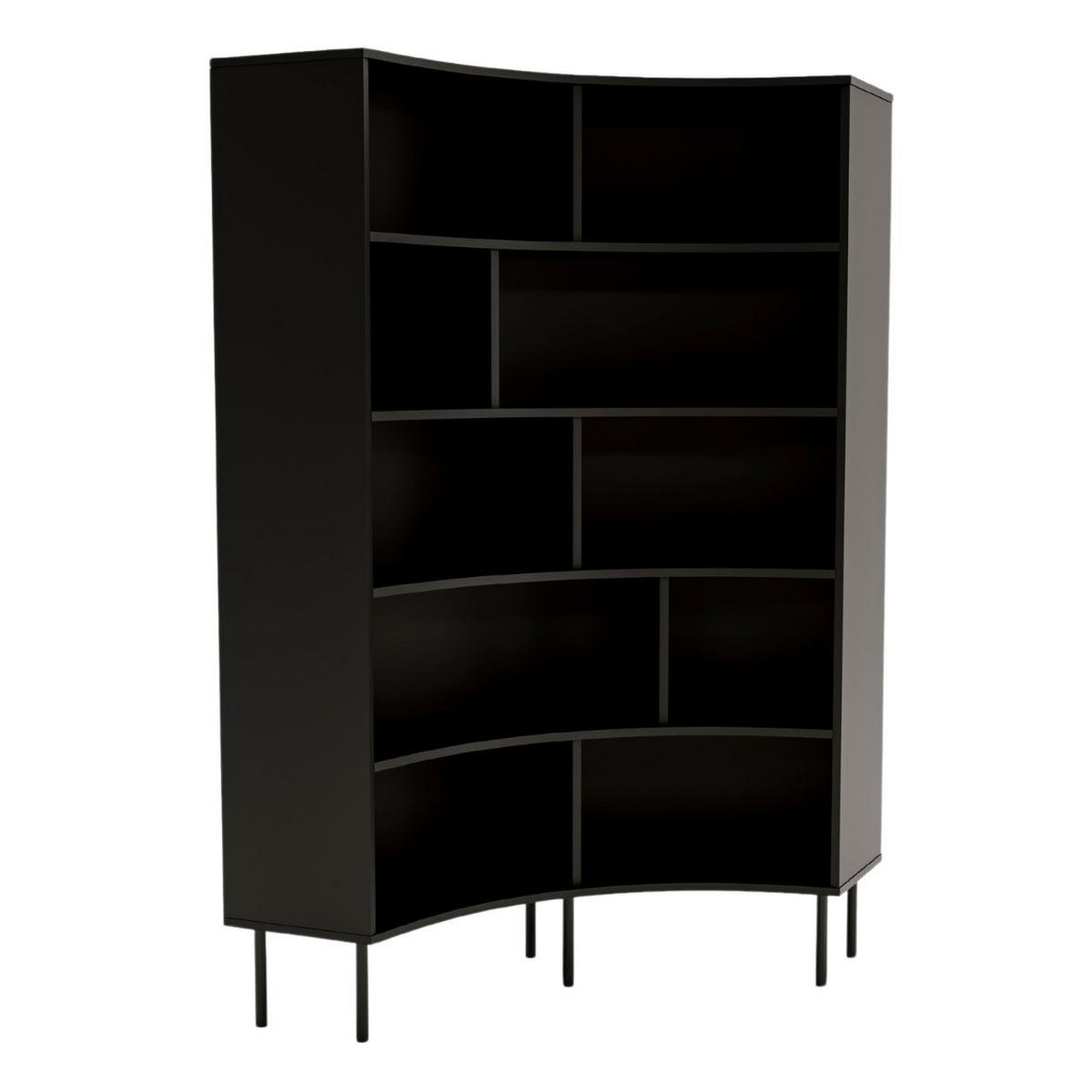 BÜCHERREGAL Horn, Schwarz, Bogenform, 10 Fächern - Schwarz, Holzwerkstoff/Metall (100/181/32cm) - Skandica
