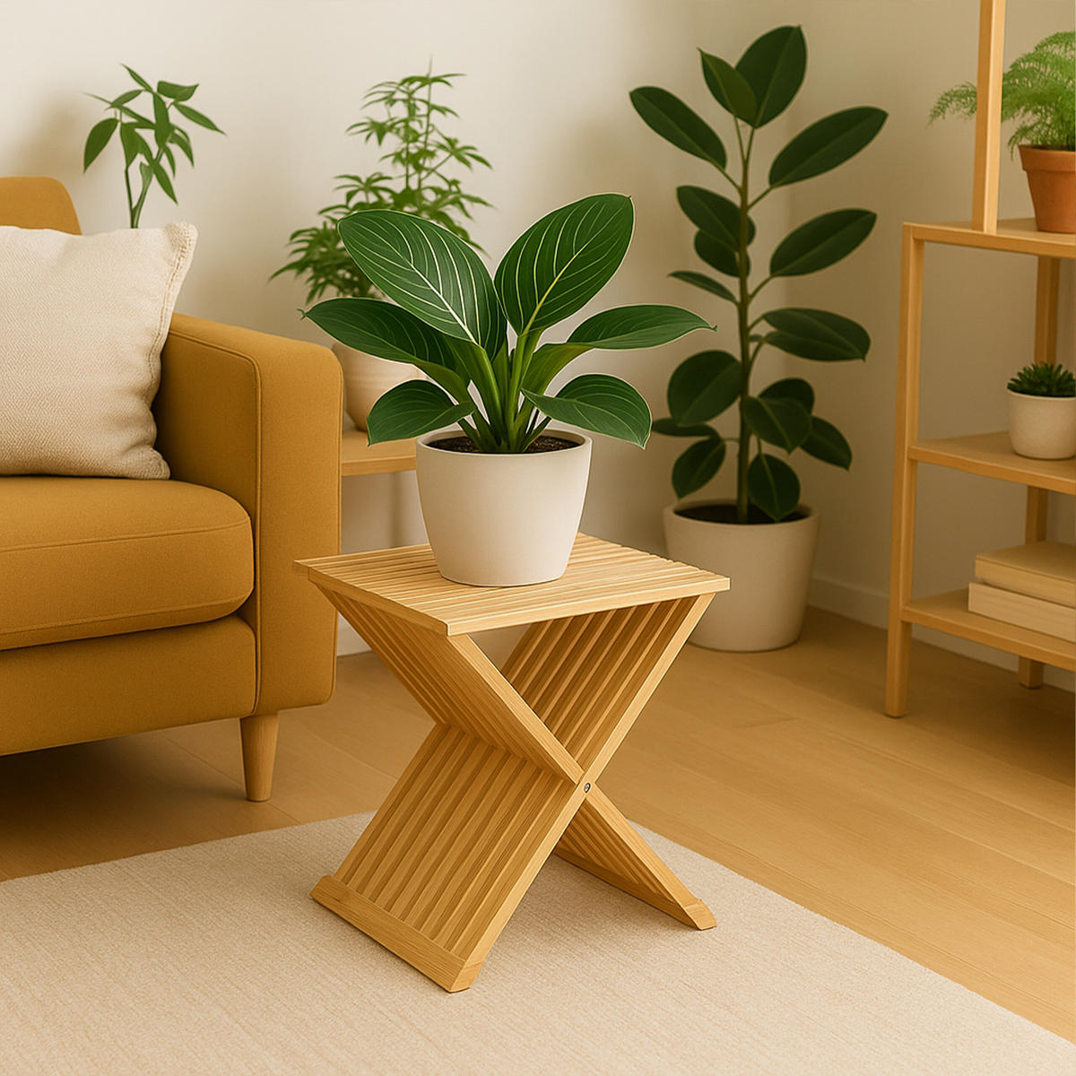 PFLANZENHOCKER - Hellbraun, Holz (40/44/33cm) - Relaxdays