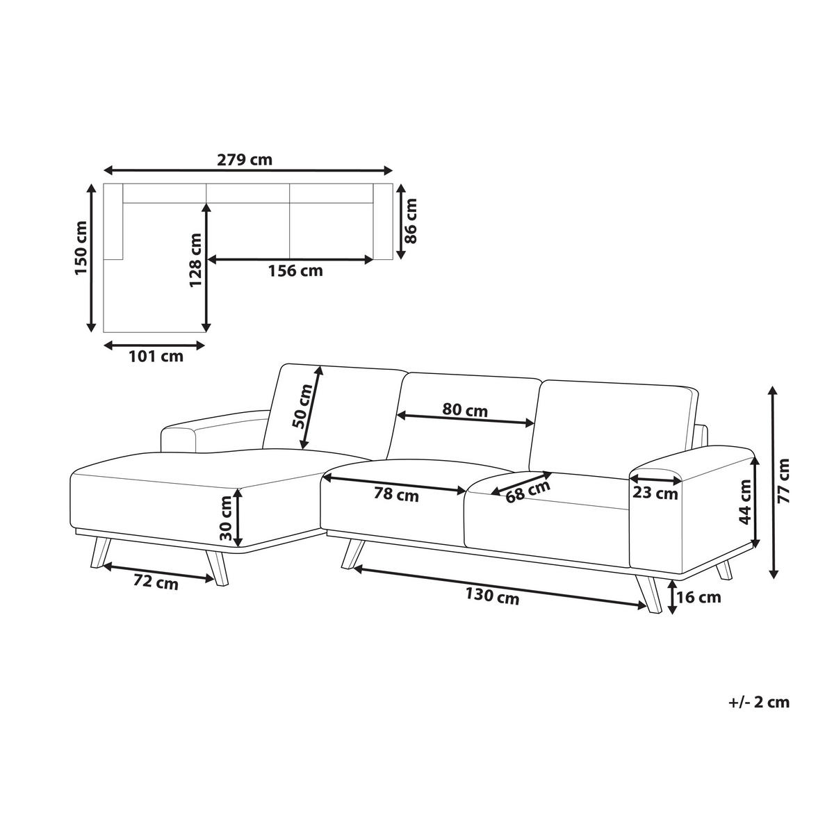3-SITZER-ECKSOFA beige linksseitig Nora - Hellbraun/Beige, Textil (279/150cm) - Beliani