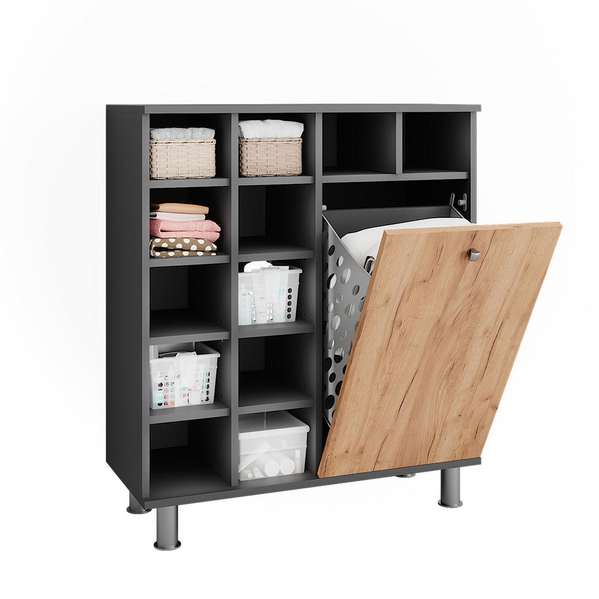 WÄSCHESCHRANK Fynn Anthrazit/Goldkraft Eiche 78.4 x 91.6 cm - Honigeiche/Anthrazit, Holzwerkstoff (78.4/91.6/34cm) - Vicco