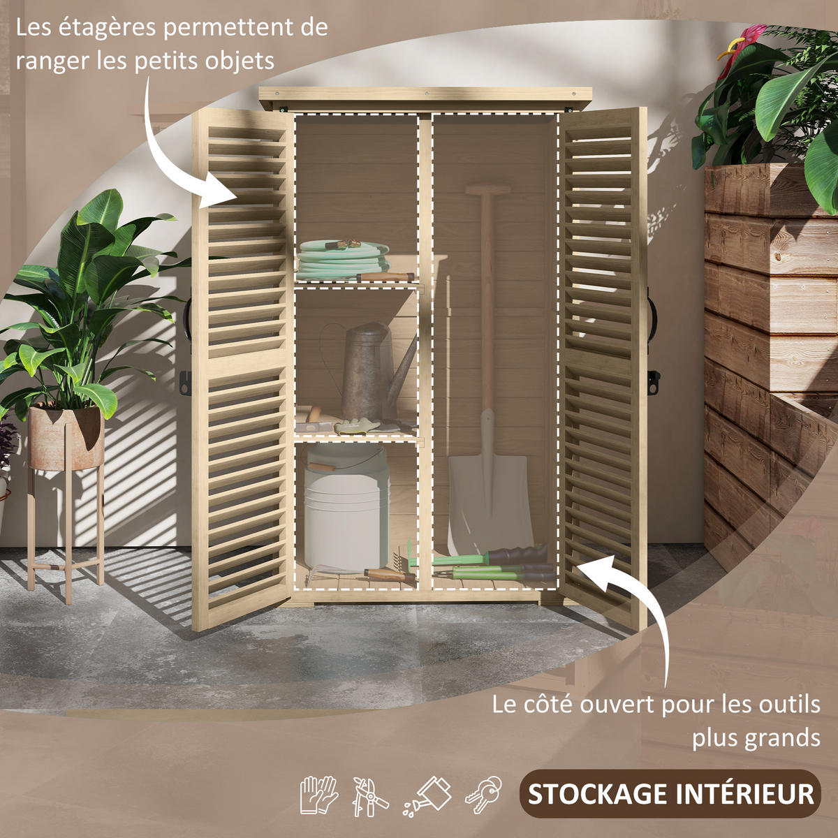 GERÄTESCHUPPEN DE-17582 2 Jalousietüren mit Bitumendach Naturholz - Naturfarben, Holz (75/118/50cm) - ComfortXL