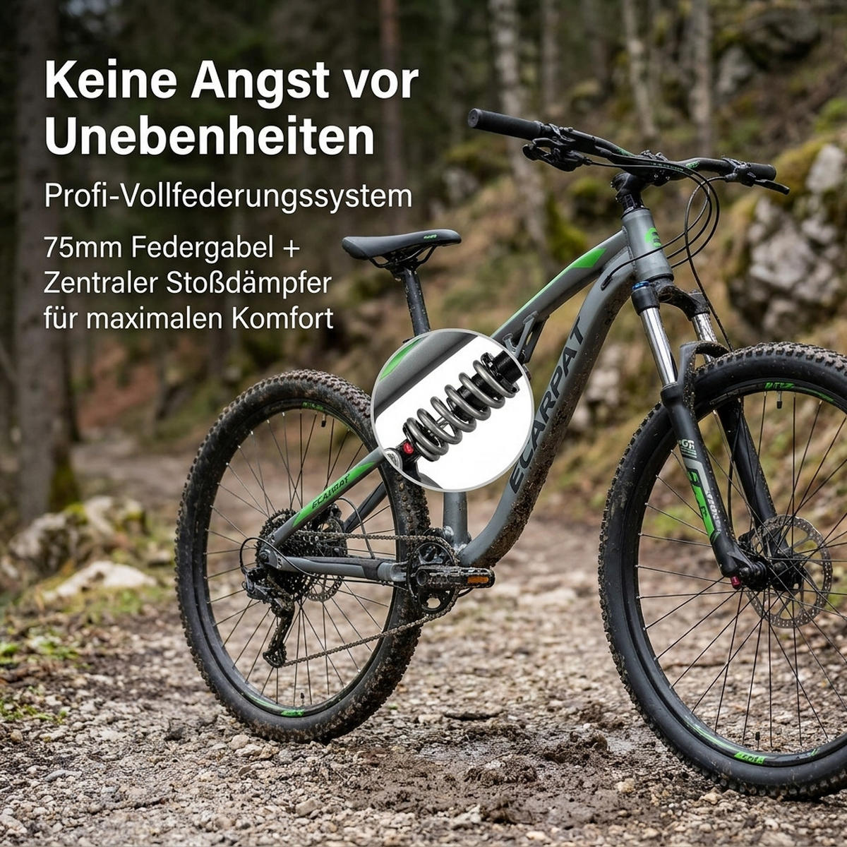 MOUNTAINBIKE 26 Zoll Schwarz + Grün, 21-Gang-Schaltung, Doppel-Scheibenbremsen, Carbonstahl - Grau, Metall (20cm) - Oxeza