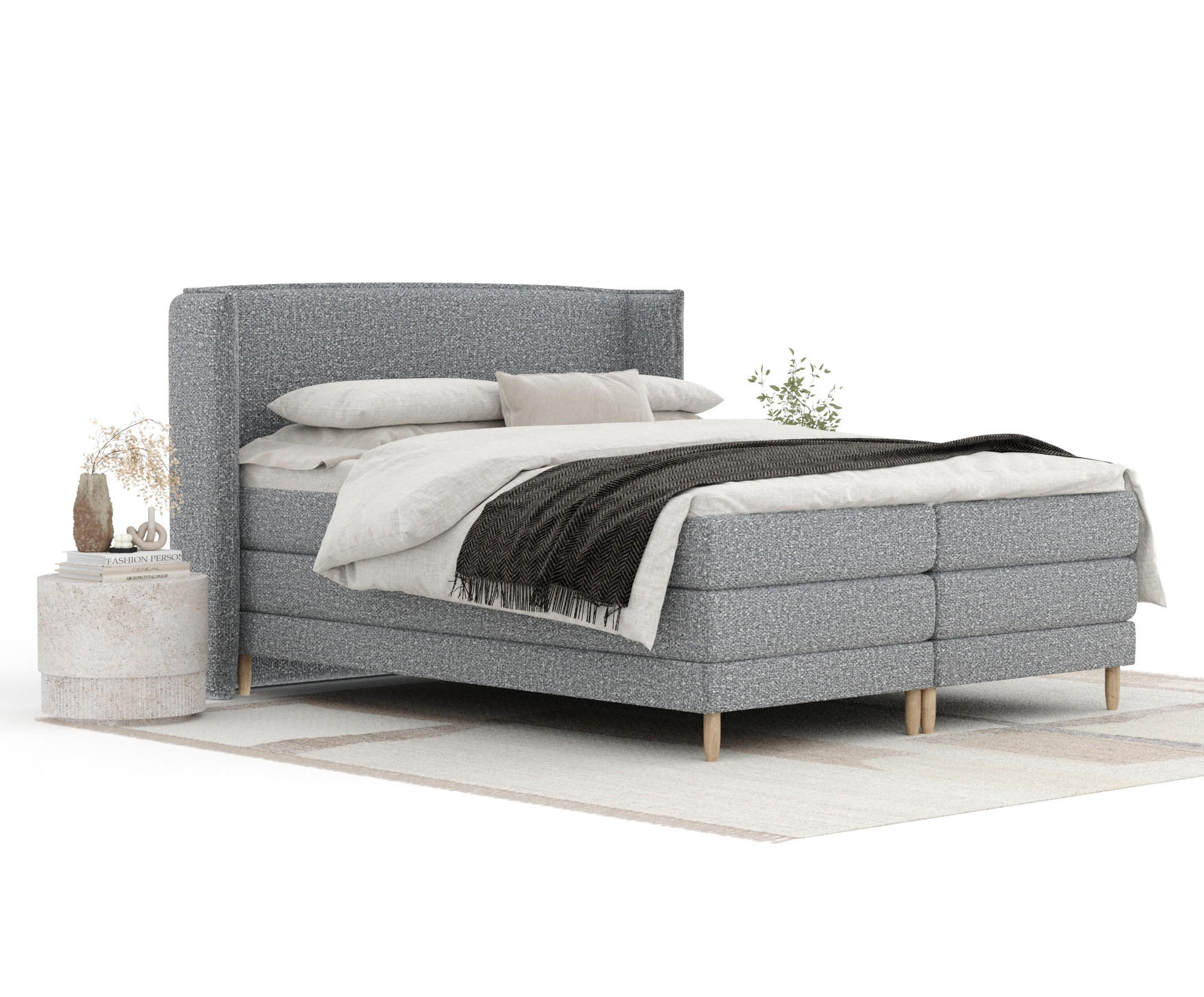 BOXSPRINGBETT Carizzo Grau 160/200 cm mit Matratze und Topper - Naturfarben/Grau, Holz/Holzwerkstoff (160/200cm) - Maison de Reve