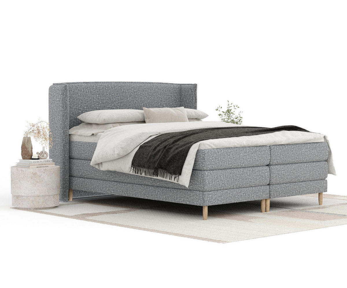 BOXSPRINGBETT Carizzo Grau 160/200 cm mit Matratze und Topper - Naturfarben/Grau, Holz/Holzwerkstoff (160/200cm) - Maison de Reve